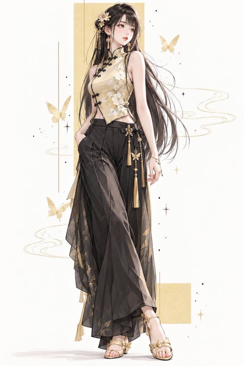 Autumn: a girl circled by golden butterflies